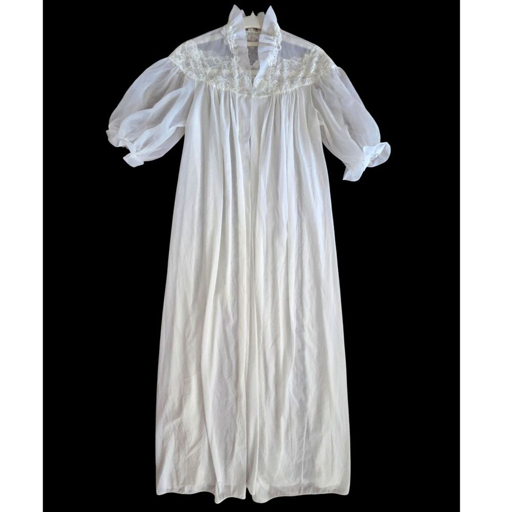 VTG 60s Vanity Fair Sheer Nylon Tricot Robe High Ruffle Collar Peignoir Dollette - Picture 7 of 10